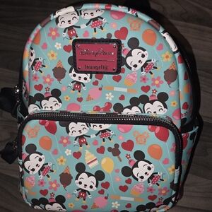Loungefly Disney Parks Teal Mickey And Minnie Mini Backpack Purse Bag!